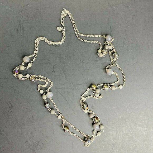 Sarah Coventry 2 Strand Opera Necklace Silver Tone Chain - Picture 2 of 2